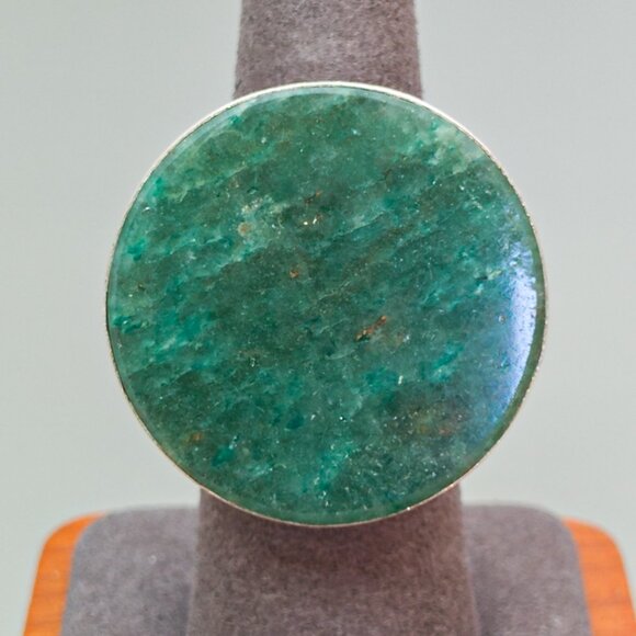 Large Sterling Silver & Aventurine Modernist Ring (Size 7.75) - Picture 3 of 17